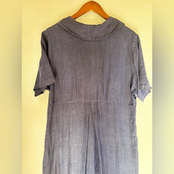 VINTAGE CHRISTINE DAMEN 100%‎ Linen Navy Blue Dress Long Maxi Short Sleeve Beach - Picture 7 of 14